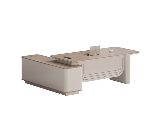 Two-Tone L-Shaped Fixed-Height Executive Office Desk with Left Storage Return