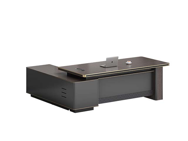 L-Shaped Luxury Executive Desk with Attached Side Storage Cabinet