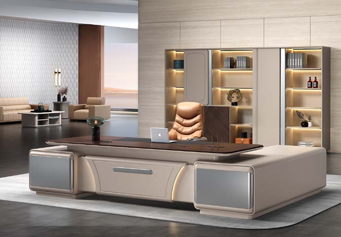Modern Luxury Double-Pedestal Executive Desk with LED Accent Lighting