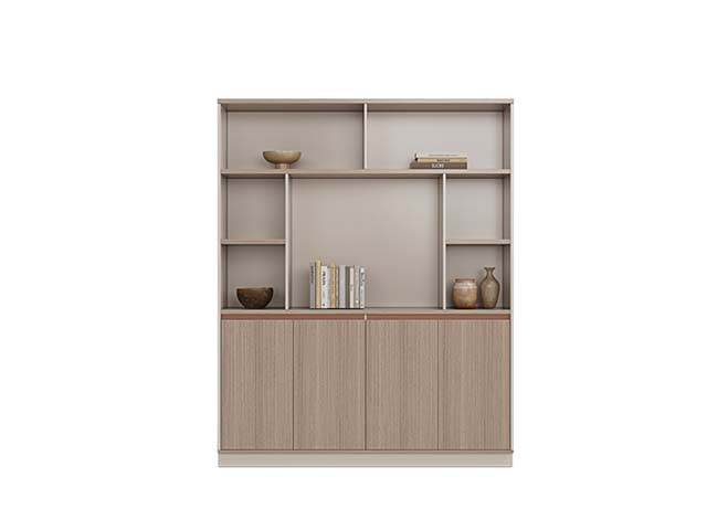 Modern Wooden Office Storage Bookcase with Closed Lower Cabinet and Open Upper Shelves