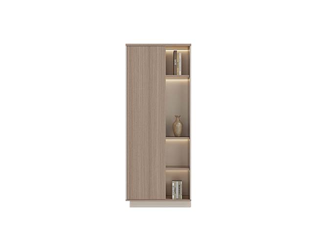 Asymmetrical Light Oak Tall Storage Bookcase with LED-Lit Open Shelves