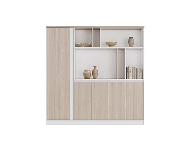 Mixed Open and Closed Storage Office Cabinet with Sliding Door