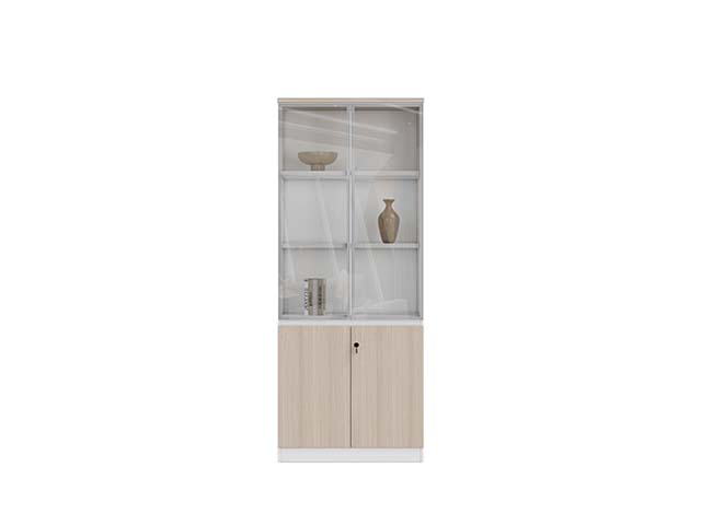 Two-Section Freestanding Display Storage Cabinet with Glass Upper Doors and Lockable Lower Doors