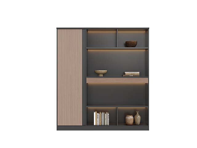 Two-Tone Office Storage Bookcase with Sliding Door and Integrated LED Lighting