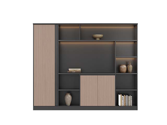 Contemporary Mixed Storage Display Bookcase with Integrated LED Lighting