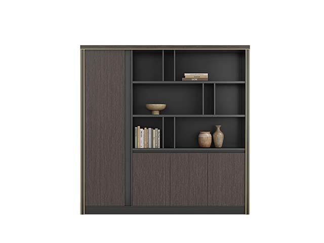 Asymmetric Open Shelf Office Storage Bookcase with Closed Doors