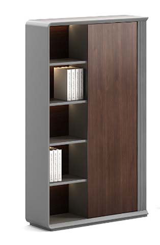 Two-Tone Single Sliding Door Tall Bookcase with Integrated LED Shelf Lighting