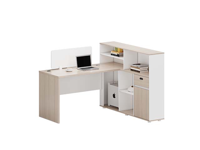 Single-Person L-Shaped Office Workstation with Integrated Storage Hutch and Privacy Divider