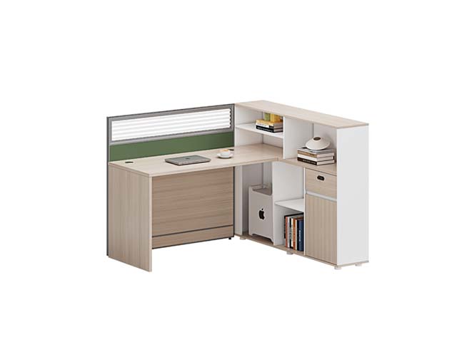 Single-Person L-Shaped Office Workstation Desk with Privacy Screen and Integrated Storage