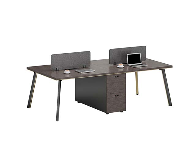 2-Person Side-by-Side Office Workstation Desk with Desktop Privacy Dividers and Central Locking Drawer Pedestal