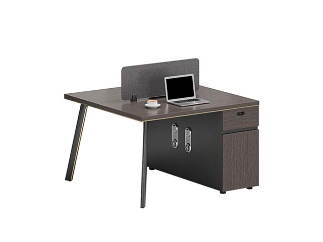 2-Person Face-to-Face Office Workstation with Central Privacy Divider and Integrated Side Storage