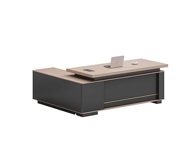 Two-Tone Stepped-Top L-Shaped Executive Office Desk with Left Return Credenza