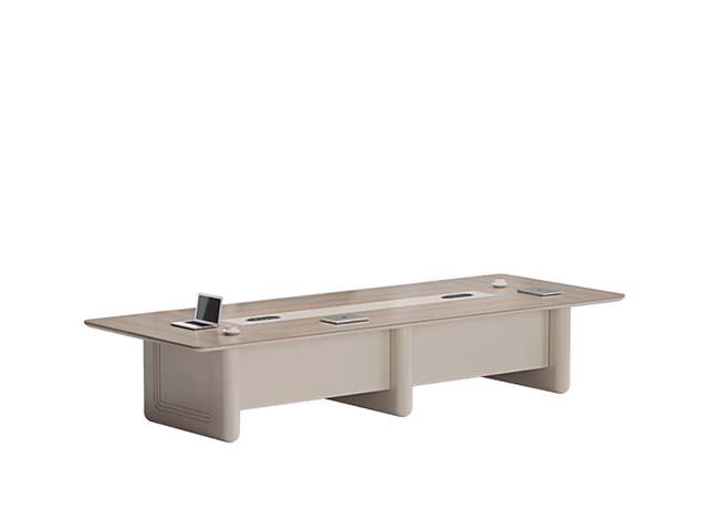 Two-Tone Light Wood 10-Person Conference Table with Central Cable Management