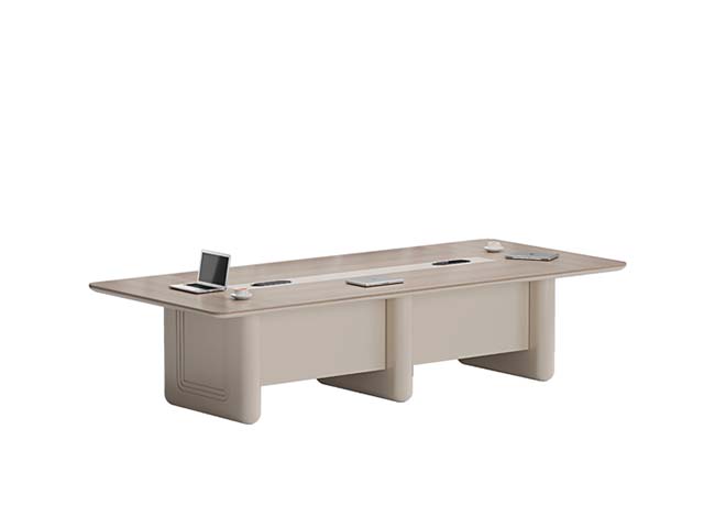 Two-Tone Rectangular Conference Table with Central Cable Management