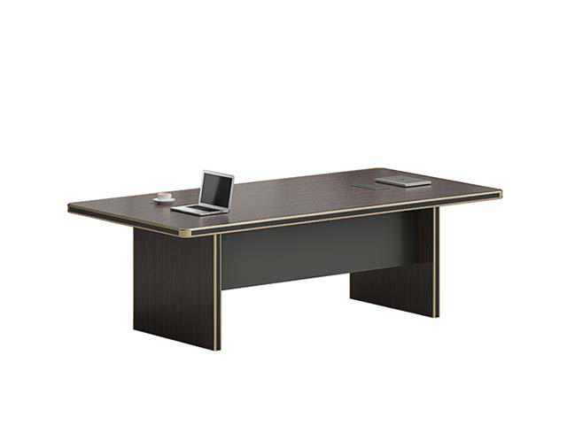 Dark Brown Double-Pedestal Executive Desk with Polished Gold Edge Trim