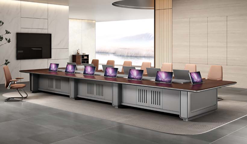 14-Person Two-Tone Modular Large Conference Table with Ventilated Modesty Panel