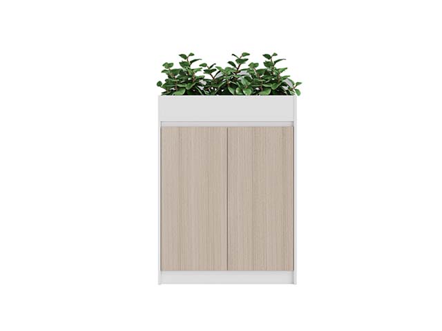 Freestanding Planter Storage Cabinet with Ribbed Double Doors