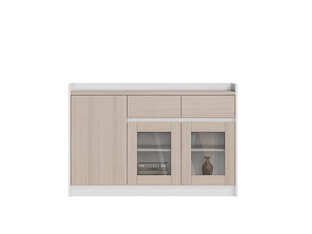 Light Oak White Trim Dining Storage Sideboard with Drawers and Glass Doors
