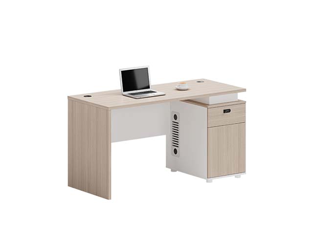 Two-Tone Light Oak Single-Pedestal Office Computer Desk with CPU Storage