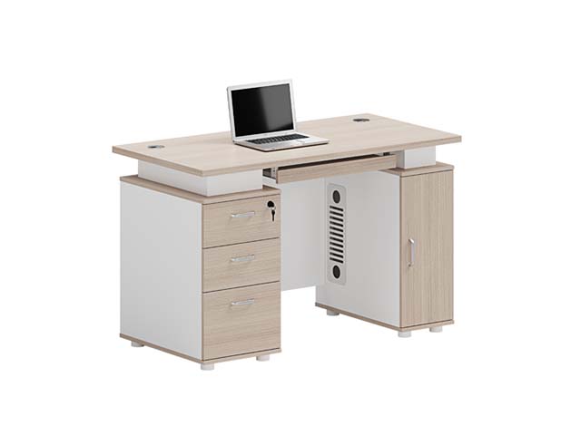 Two-Tone Light Oak and White Fixed-Height Office Computer Desk