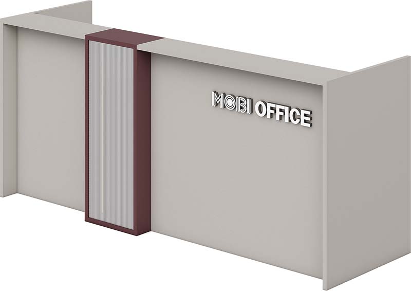 L-Shaped Commercial Office Reception Desk with Fluted Accent Divider and Logo Display Area