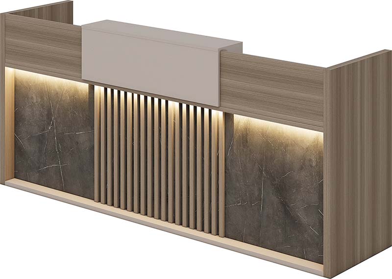 Modern Wood-Veneer Reception Desk with Integrated LED Lighting