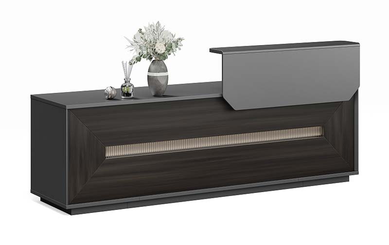 Modern Commercial Reception Desk with Asymmetric Raised Screen and LED Accent Light