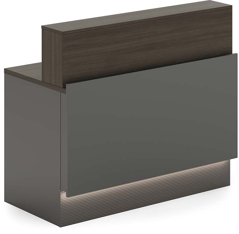 Modern Two-Tone Straight Reception Desk with Raised Rear Counter and Ribbed Illuminated Plinth
