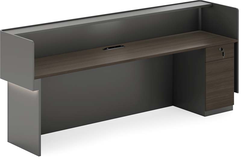 Modern Two-Tone Straight Reception Desk with LED Accent Light and Lockable Storage Pedestal