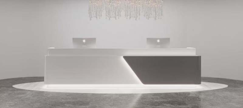 Modern Two-Tone Curved End Commercial Reception Desk with Integrated LED Lighting