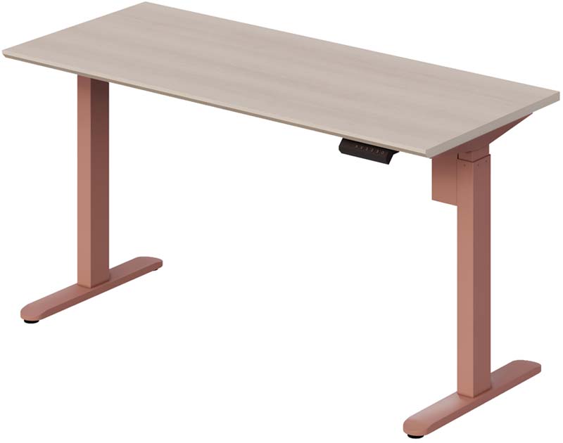 Dual Motor Electric Height Adjustable Standing Desk, Light Oak Top, Pink Frame