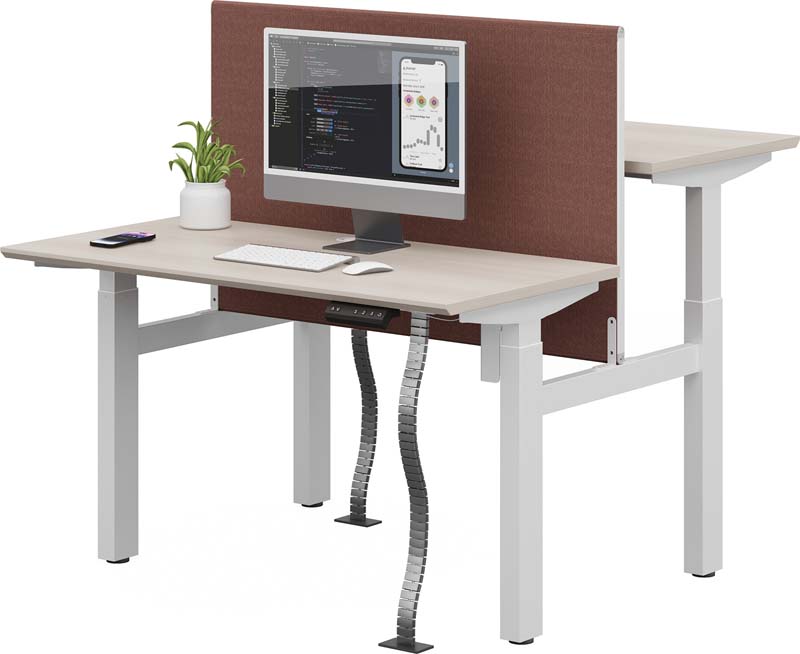 Dual-Station Back-to-Back Electric Height-Adjustable Office Bench Desk with Central Fabric Privacy Divider