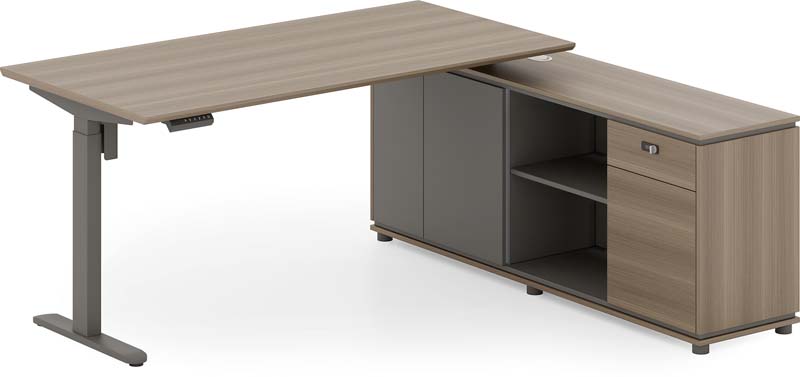 L-Shaped Height-Adjustable Executive Desk with Integrated Storage Cabinet