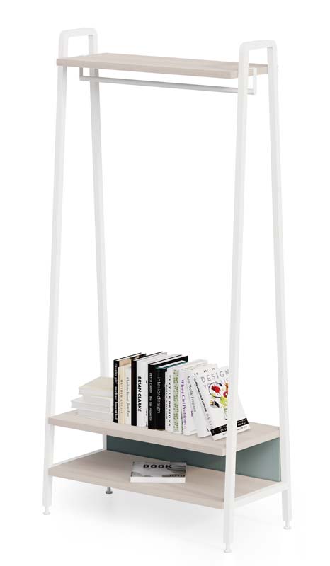 3-Tier Open Ladder Bookshelf with Upper Hanging Rod