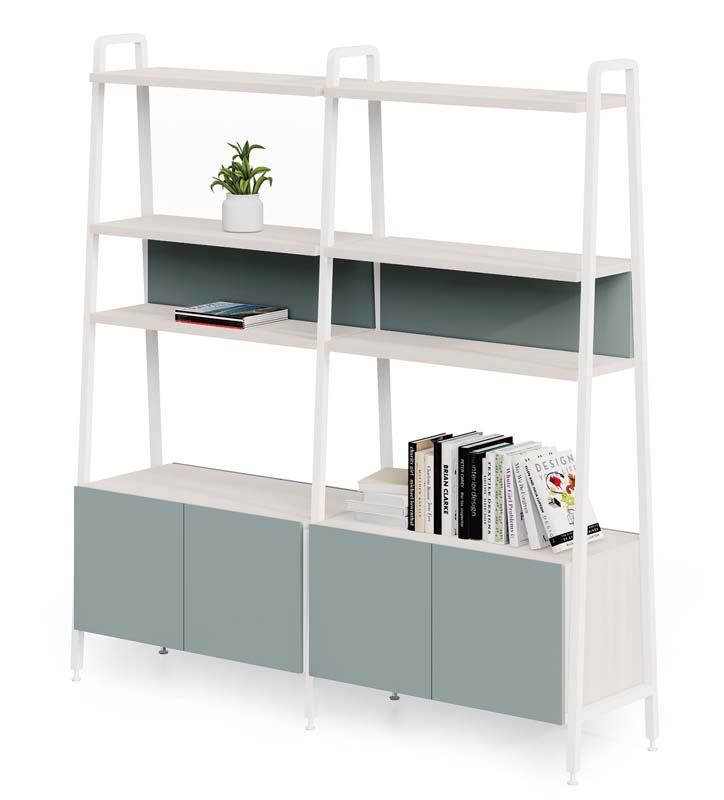 Open Ladder Bookcase with Lower 4-Door Storage Cabinet