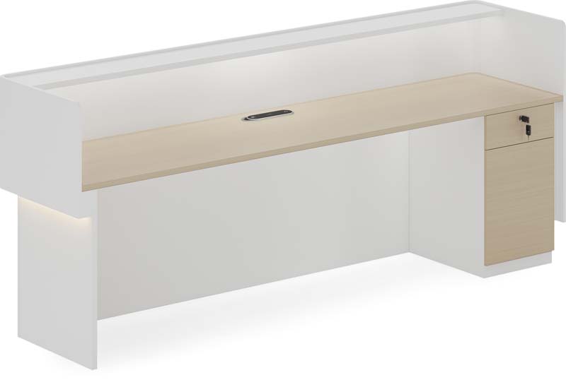 Two-Tone L-Shaped Reception Desk with Integrated Power Grommet and Lockable Storage