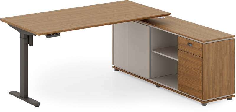L-Shaped Electric Height-Adjustable Standing Desk with Integrated Side Storage Cabinet