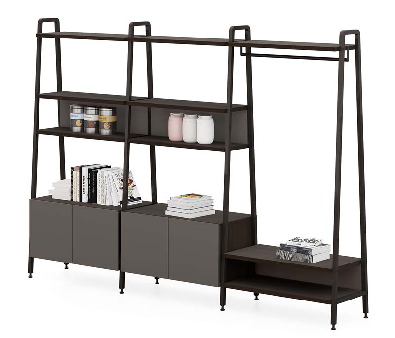 Modular Open Storage Hall Shelf Unit with Hanging Rod and Closed Cabinets