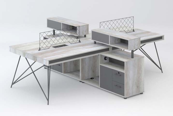 2-Person Face-to-Face Office Workstation with Integrated Storage and Privacy Dividers