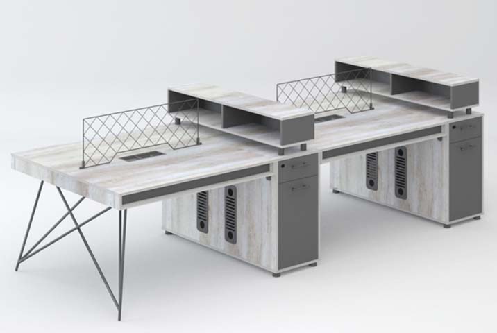 4-Person Face-to-Face Office Workstation Desk with Central Storage and Privacy Screens