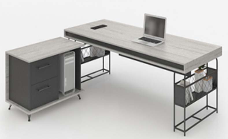 Industrial L-Shaped Fixed-Height Executive Computer Desk with Integrated Storage