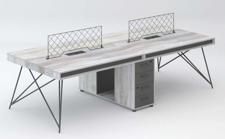 Two-Person Industrial Style Office Workstation with Central Pedestal WS-2P-IND-2400