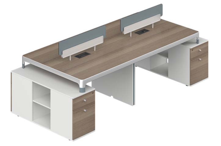 2-Person Side-by-Side Office Workstation with Privacy Screens and Fixed End Storage Cabinets WS-2P-2800-WALWH