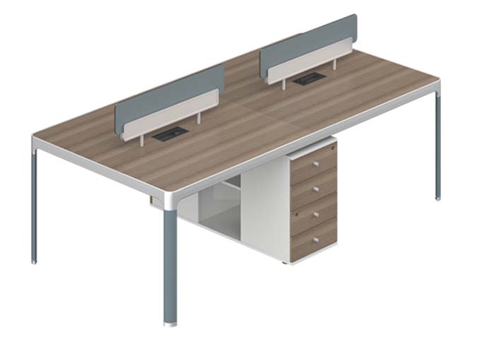 4-Person Face-to-Face Bench Workstation with Central Dividers and 4-Drawer Pedestal BENCH-4P-WAL-2400-GREY