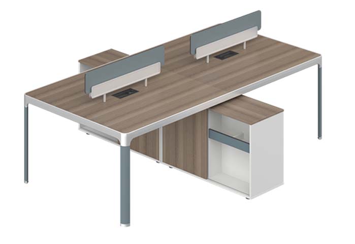 4-Person Face-to-Face Open Office Bench Workstation with Center Dividers and Under-Desk Storage OFW-BN4-2800-1200-WDGY