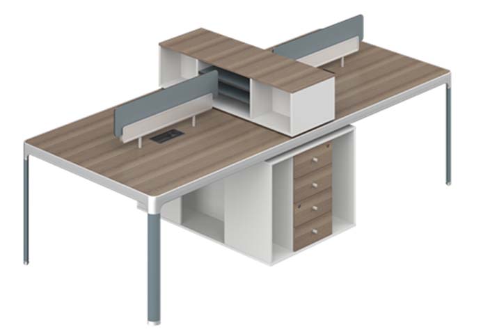 Cross-Shaped 4-Person Office Workstation with Dividers and Under-Desk Storage WS-CR4-2400