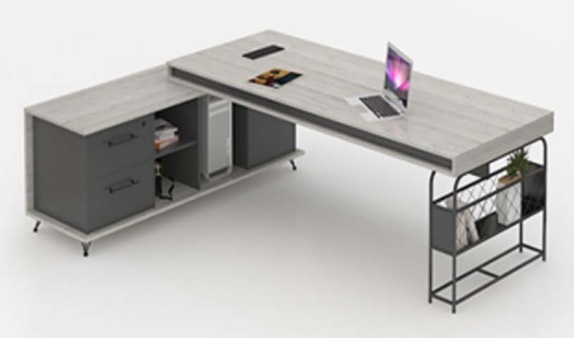 Grey Concrete Effect L-Shaped Executive Desk with Mobile Storage Return EXD-L2400-CG-01