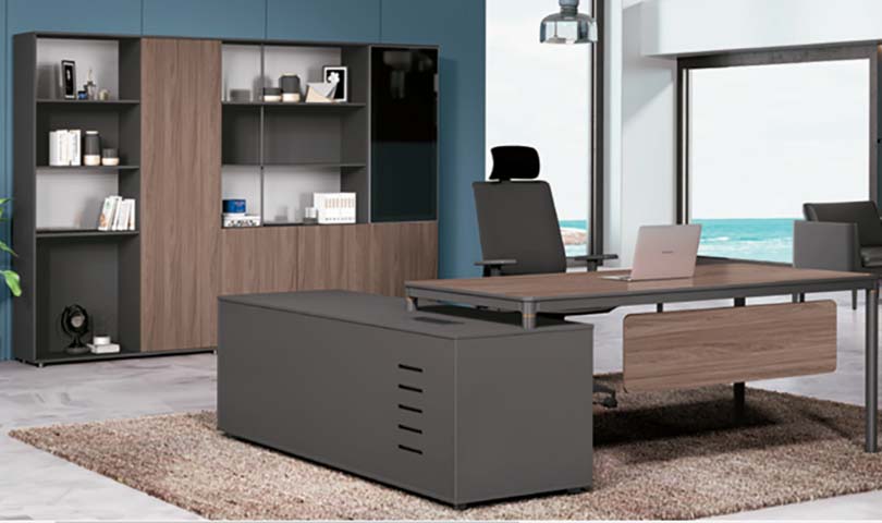 Two-Tone L-Shaped Fixed-Height Executive Desk with Left Storage Return EXD-L2200-WG-FIX