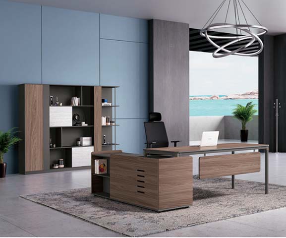 L-Shaped Walnut Finish Executive Office Desk with Left Storage Return EXD-L2000-WAL-MF