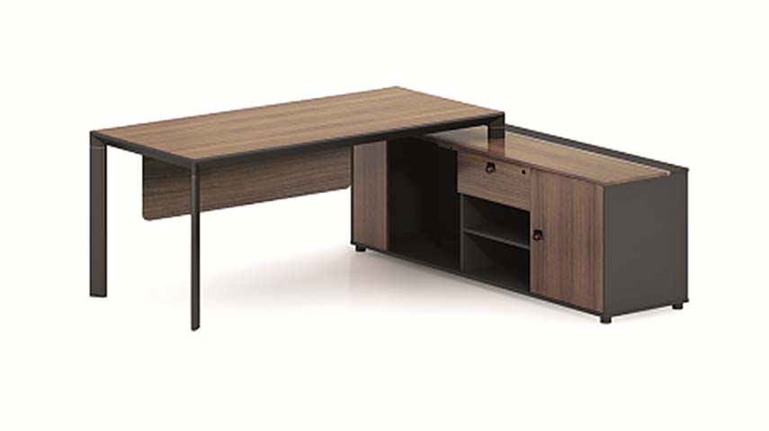 L-Shaped Walnut Dark Grey Executive Office Desk with Integrated Lockable Storage Return EXD-L2000-WDG